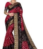 Maroon hand woven art silk Bandhani saree