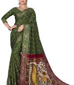 Mehendi hand woven art silk Bandhani saree