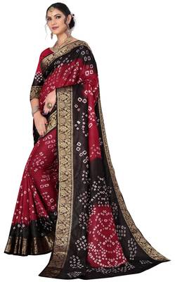 Maroon hand woven art silk Bandhani saree 2