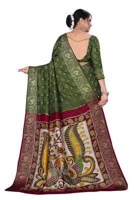 Mehendi hand woven art silk Bandhani saree 2