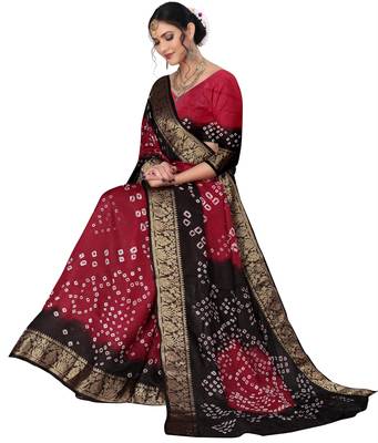 Maroon hand woven art silk Bandhani saree 3
