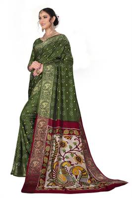 Mehendi hand woven art silk Bandhani saree 3