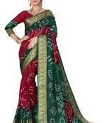 Green hand woven art silk Bandhani saree