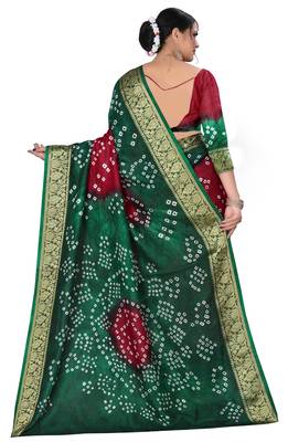 Green hand woven art silk Bandhani saree 2