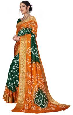 Rust hand woven art silk Bandhani saree 2