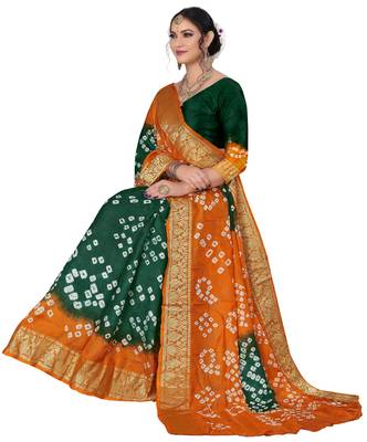 Rust hand woven art silk Bandhani saree 3