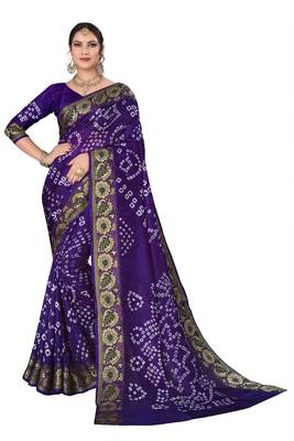 Blue hand woven art silk Bandhani saree 1