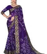 Blue hand woven art silk Bandhani saree