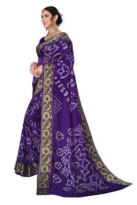 Blue hand woven art silk Bandhani saree 2