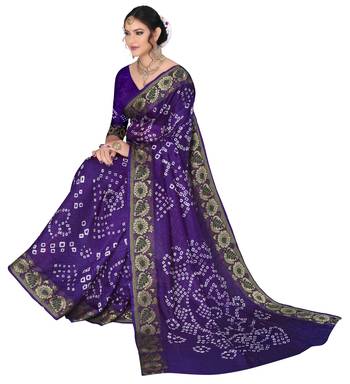 Blue hand woven art silk Bandhani saree 3