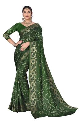 Mehendi hand woven art silk Bandhani saree 1