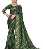 Mehendi hand woven art silk Bandhani saree