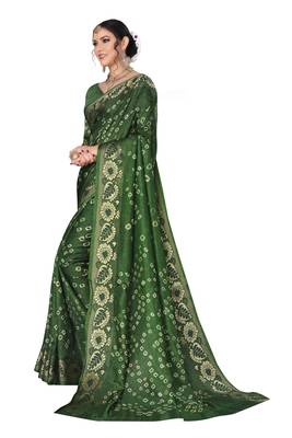 Mehendi hand woven art silk Bandhani saree 2
