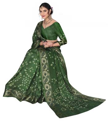 Mehendi hand woven art silk Bandhani saree 3