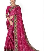 Rani pink hand woven art silk Bandhani saree