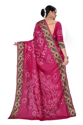 Rani pink hand woven art silk Bandhani saree 2