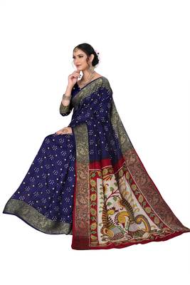 Blue hand woven art silk Bandhani saree 2