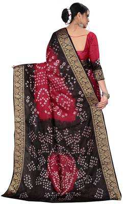 Maroon hand woven art silk Bandhani saree 5