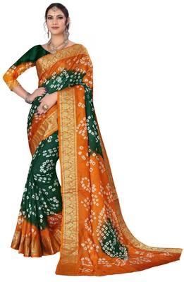Rust hand woven art silk Bandhani saree 1