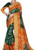 Rust hand woven art silk Bandhani saree
