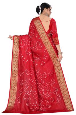 Red hand woven art silk Bandhani saree 5