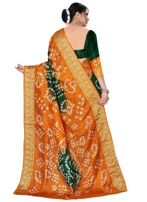 Rust hand woven art silk Bandhani saree 5