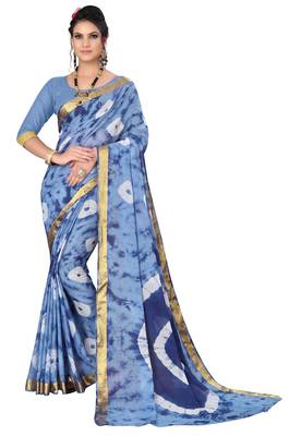 Light blue Shibori printed Red cotton Bandhani saree 1