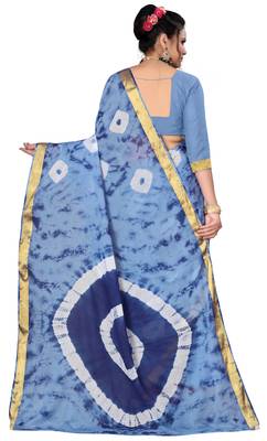 Light blue Shibori printed Red cotton Bandhani saree 2