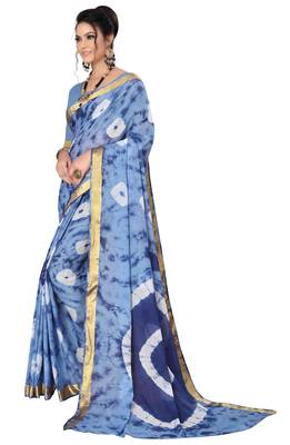 Light blue Shibori printed Red cotton Bandhani saree 3