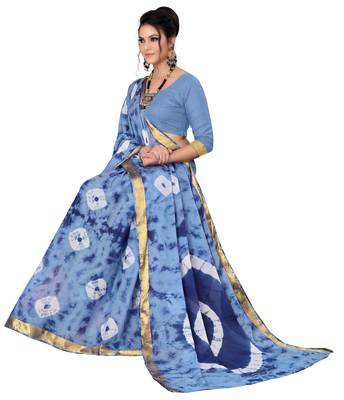 Light blue Shibori printed Red cotton Bandhani saree 4