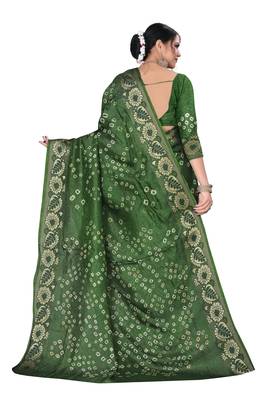 Mehendi hand woven art silk Bandhani saree 5