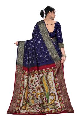 Blue hand woven art silk Bandhani saree 4