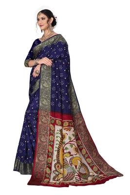 Blue hand woven art silk Bandhani saree 5