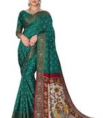 Green hand woven art silk Bandhani saree