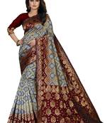 Grey printed art silk Bandhani saree