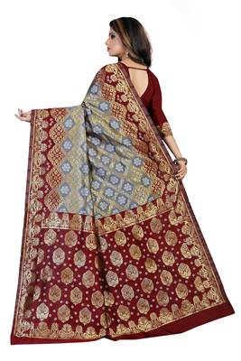 Grey printed art silk Bandhani saree 3