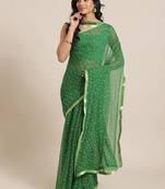 Green printed chiffon saree with blouse