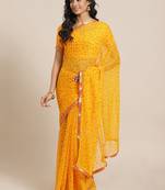 Yellow printed chiffon saree with blouse