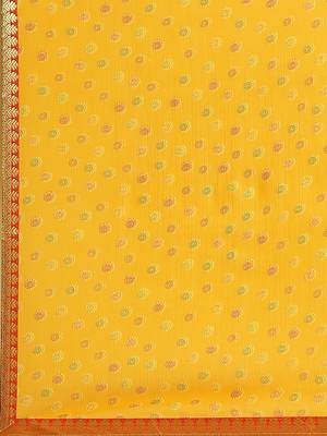 Yellow printed chiffon saree with blouse 4