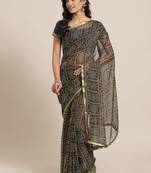 Blue printed chiffon saree with blouse