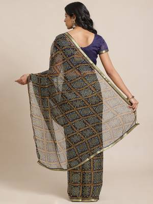 Blue printed chiffon saree with blouse 2