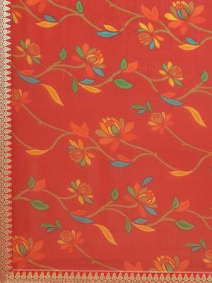 Red printed chiffon saree with blouse 4