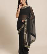 Black plain georgette saree with blouse