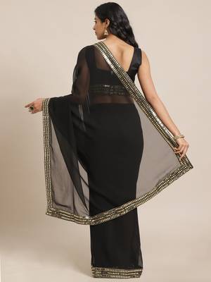 Black plain georgette saree with blouse 2