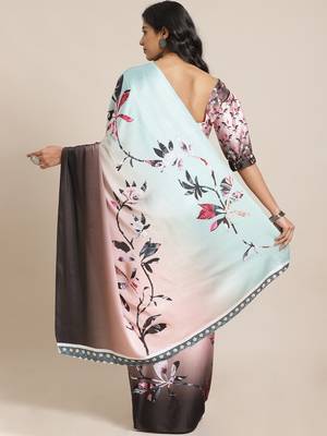 Peach printed crepe saree with blouse 2