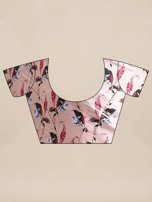 Peach printed crepe saree with blouse 3