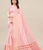 Pink woven silk saree with blouse