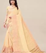 Beige woven linen saree with blouse
