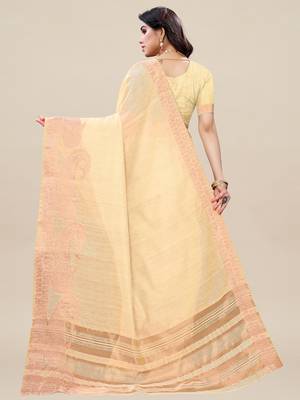 Beige woven linen saree with blouse 2