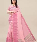 Pink woven linen saree with blouse